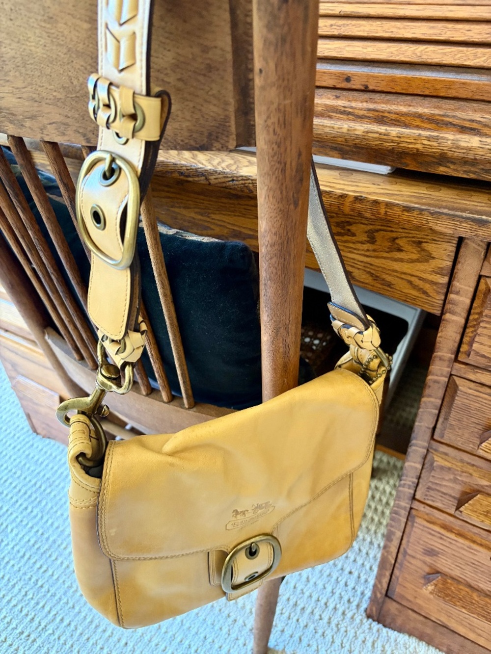 Coach Bleecker Tattersall Flap Shoulder Bag in Natural -EUC